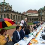 Minister-President of Saxony, Stanislaw Tillich (CDU), greets delegates from all 16 Bundesländer (German states) at a 100-metre table in the courtyard of the Zwinger palace.Photo: DPA