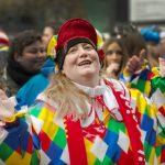 A woman dressed in Harlequin costume celebrates in Mainz.Photo: DPA