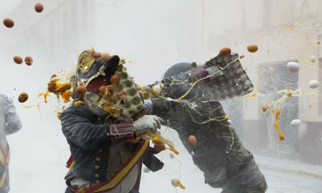 Ready, aim…flour! Spanish town stages mock battle with eggs and flour