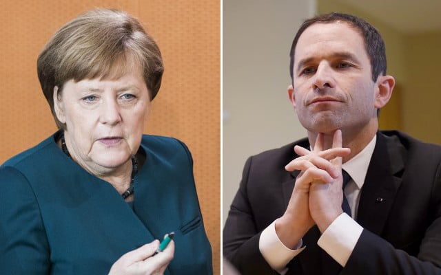Hamon talks euro with German heads in Berlin