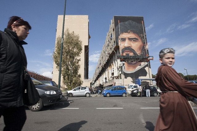 Huge Maradona mural celebrates Naples' 'saint' of football