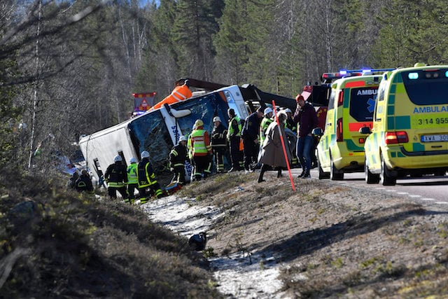 Three dead as bus carrying school children crashes in northern Sweden