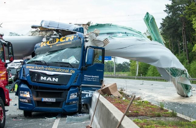 Wind turbine smashes onto Autobahn after crash, blocking traffic for hours