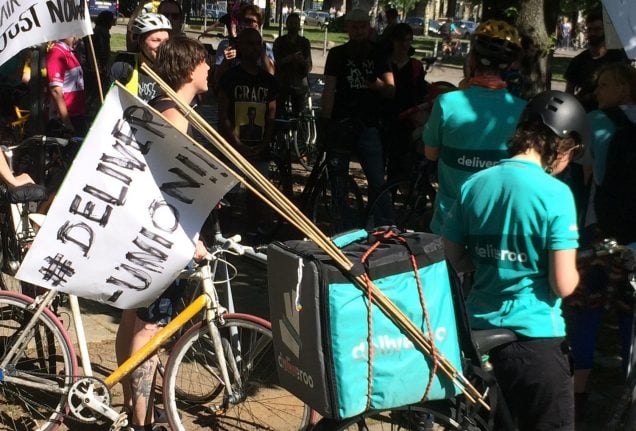 Foodora and Deliveroo couriers protest working conditions in Berlin