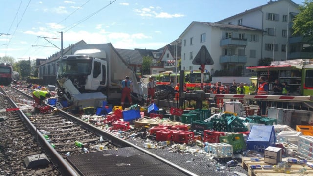 Zurich rail services disrupted after lorry collides with train