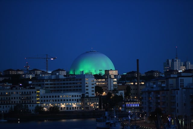 Stockholm's Globe Arena lights up in green for Paris climate agreement