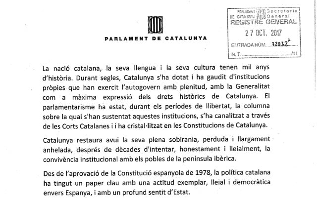 'We establish the Catalan republic as an independent state': Catalan separatists file resolution ahead of independence declaration