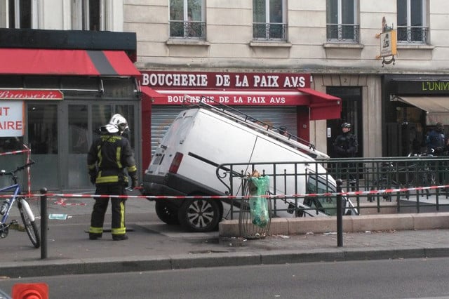 Van driver in Paris ends up parked on steps of Metro station