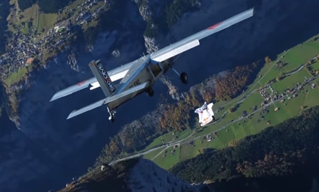 VIDEO: Two French wingsuit flyers pull off death-defying stunt by landing in plane mid-air