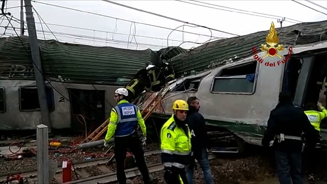 In pictures: Rescue effort and aftermath of train derailment near Milan