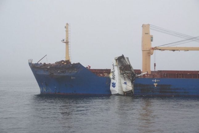 Fire after collision between ships in Danish strait