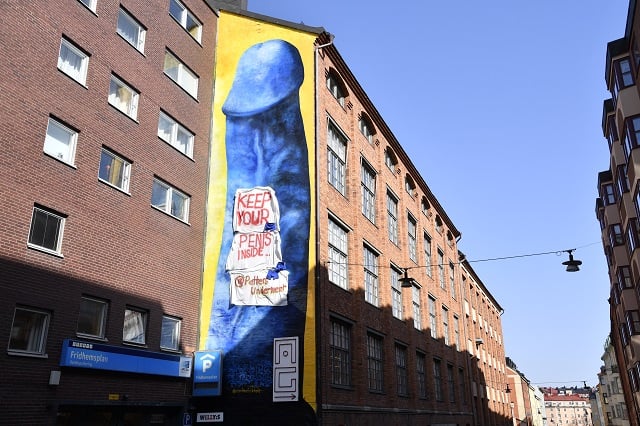 Stockholm’s giant blue penis defaced by vandals