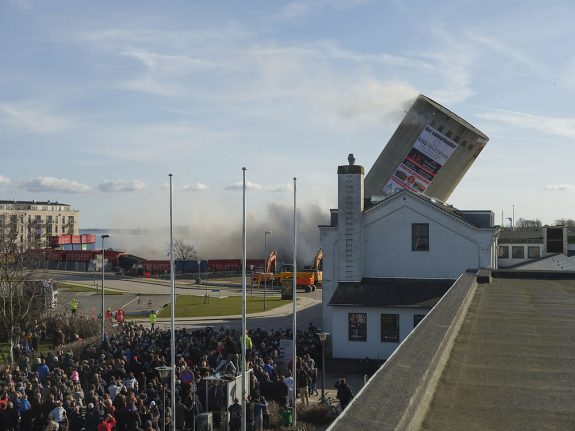 Watch: Danish silo demolition goes awry, damaging culture centre