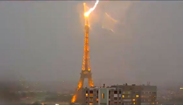 Video: Watch the Eiffel Tower get hit by lightning (again) as storms lash Paris