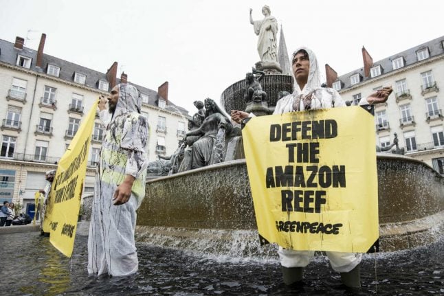 French fountains site of protest against Total's Brazil oil project