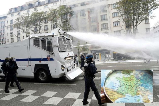 A Glance around France: Animal bones in Paris police water canons and an earthquake in the Alps