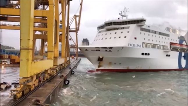 Video: Fire breaks out at Barcelona port as ferry crashes into crane