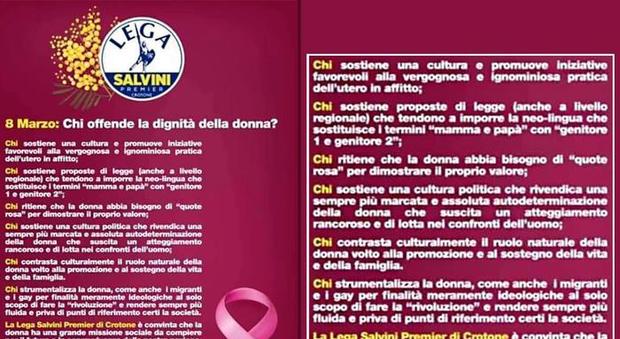 League Womens' Day leaflet: womens' 'natural role is supporting the family'