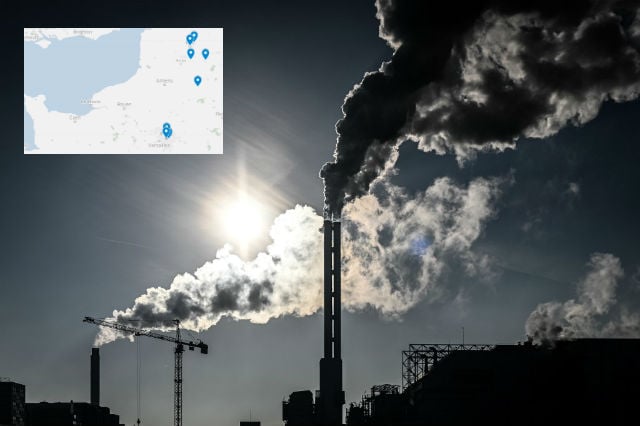 What are the ten towns with the worst air pollution in France?