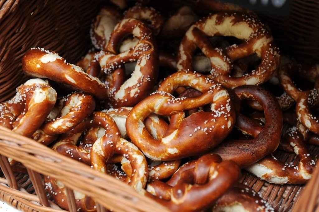Freshly baked pretzels in Munich.