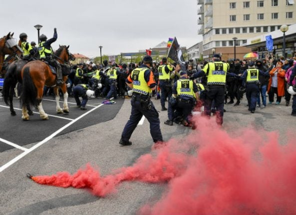 Neo-Nazi march attacked by counter-demonstrators in Sweden