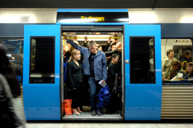 a full subway train in Stockholm