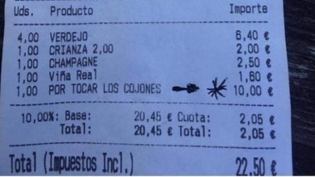 Spanish bar bill goes viral after waitress turns tables on ‘annoying’ customer