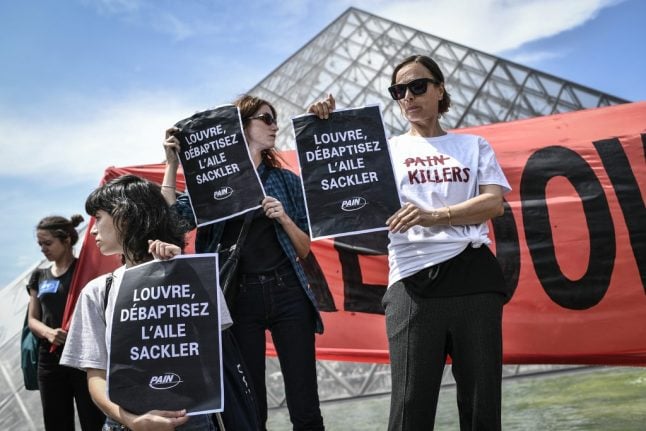 French and American protesters urge Louvre to cut ties with donor over opioid crisis
