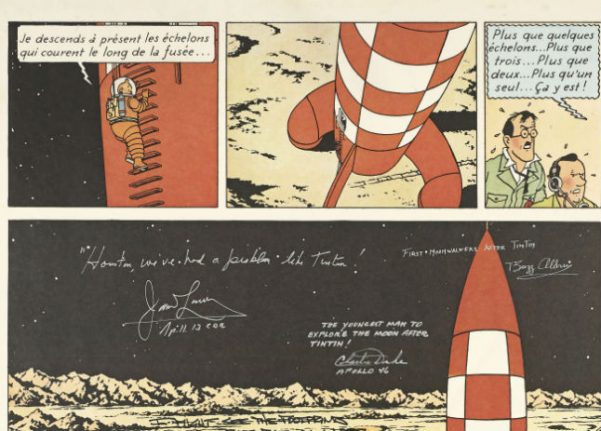 Tintin print signed by Aldrin triples estimates at Paris auction