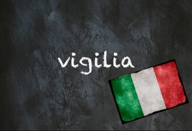Vigilia on a black background with the Italian flag