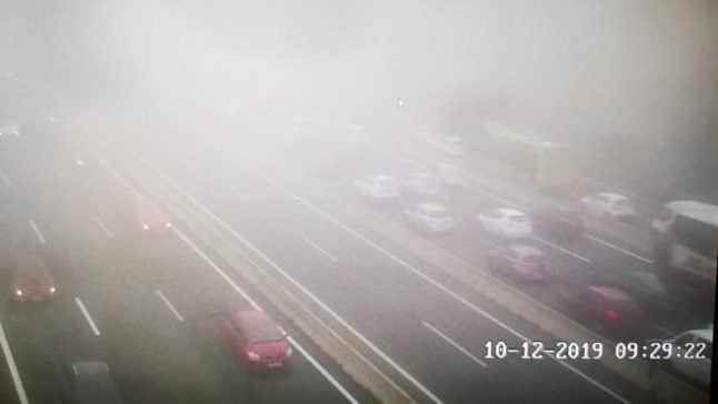 Broken water pipe and fog cause Madrid travel chaos on roads and rail