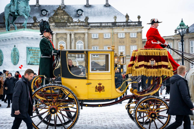 Why did Queen Margrethe just ride through Copenhagen in a golden carriage?