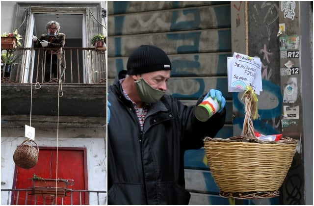Coronavirus in Naples: Solidarity food baskets hang from balconies to help those in need