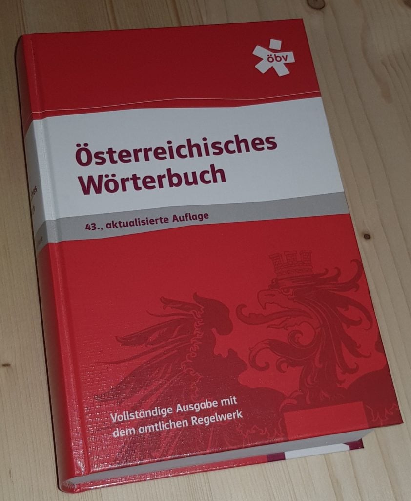 A book listing uniquely Austrian words