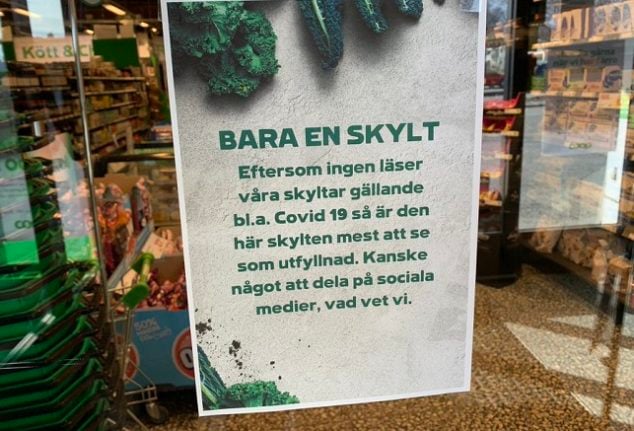 'Just a sign': What a supermarket sign tells us about Sweden and Covid-19