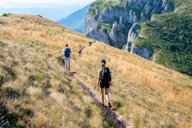 People hike in the Austrian Alps.