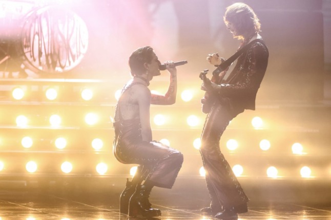 Italy's Maneskin performs during the final of the 65th edition of the Eurovision Song Contest 2021 in Rotterdam.