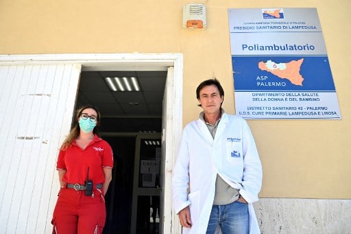 Medical staff at a vaccination centre on the southern Italian Island of Lampedusa.