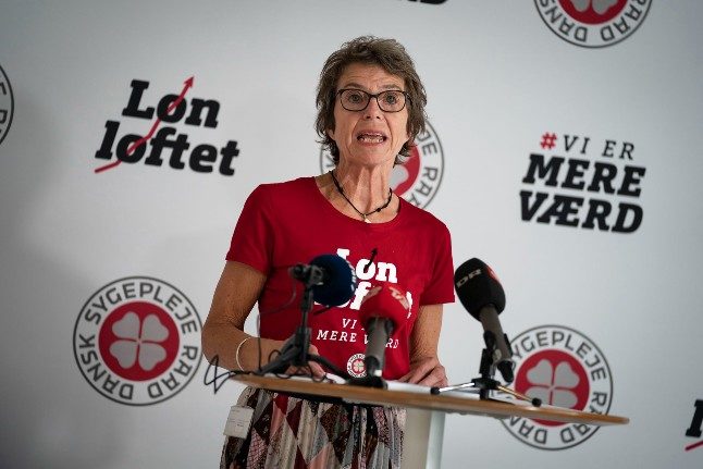 Greta Christensen, chair of the Danish Nurses Organisation, at a press conference on Monday announcing the result of the vote. Photo: Emil Helms/Ritzau Scanpix
