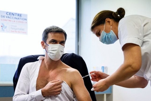 French health minister Olivier Veran gets the Covid vaccine