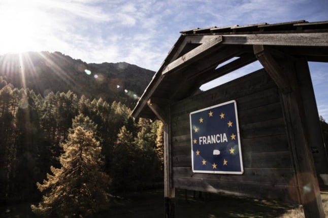 The French side of the Italian - French border in the Alpine border town of Claviere. 