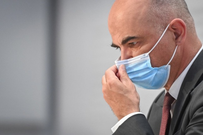 Swiss Interior and Health Minister Alain Berset gestures during a press conference after a meeting of the Swiss government in Bern. Photo by Fabrice COFFRINI / AFP