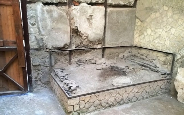 A bed at the archaeological antiquity site of Herculaneum