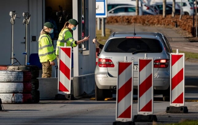 Danish border police checks documents at the Danish-German border 