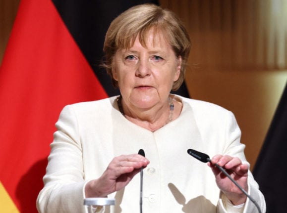German Chancellor Angela Merkel delivers a speech on the Day of German Unity