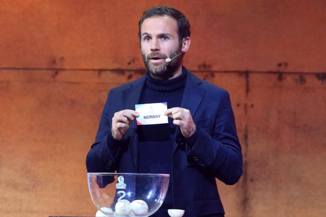Manchester United Men's Juan Mata draws out Norway during the UEFA Women's Euro 2022 final tournament draw in Manchester on Thursday. Norway will face hosts England, Austria and Northern Ireland in Group A.