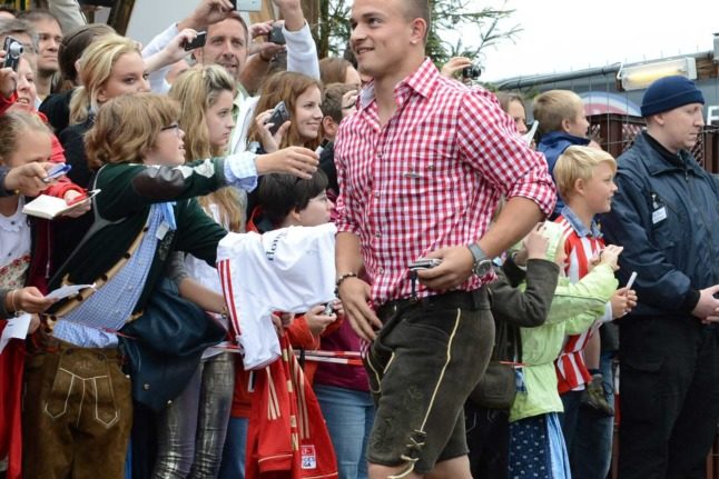 Swiss footballer Xherdan Shaqiri in a pair of Lederhosen during his time with Bayern Munich.