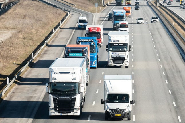 Lorries on the E20 motorway in Denmark. The Danish Council on Climate Change has called for the government to boost electric-powered goods transport .