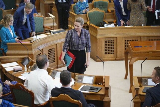 Prime Minister Mette Frederiksen arrives for parliament's opening debate on Thursday.
