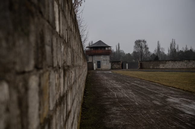View of the watchtower at former concentration camp Sachsenhausen